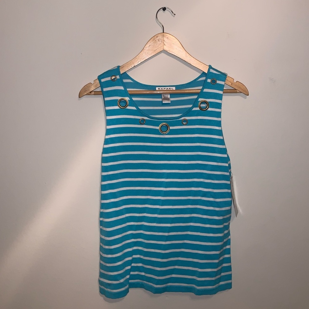 BRAND NWT Rafael Petite Blue & White tanktop sz PS - Picture 3 of 13